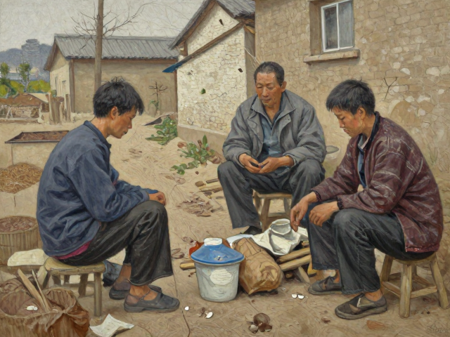 中国写实油画,线条与色彩交织下的底层人物与乡土风情
