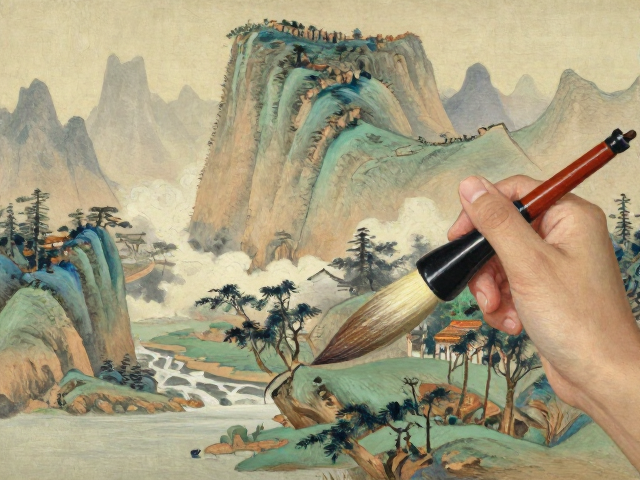 中国写实油画,传统山水意象转化与猪鬃笔、羊毛笔技法解析