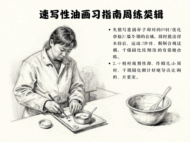 速写性油画练习指南,素描基础训练与干燥固化周期全解析