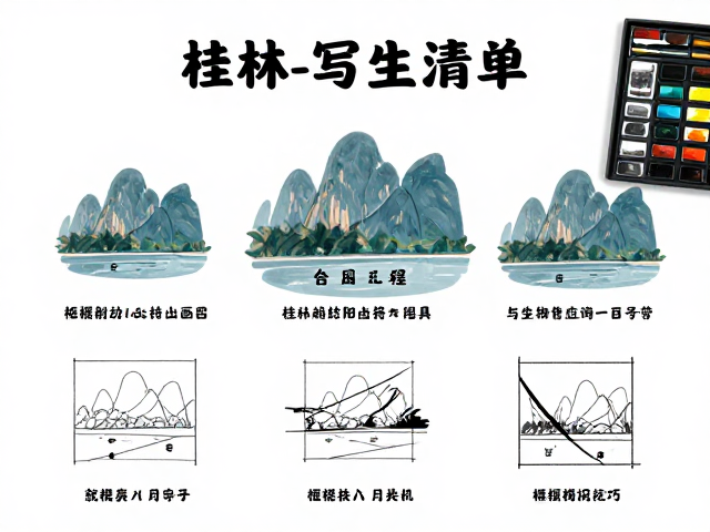 桂林阳朔写生攻略,便携式画具装备清单与框架构图技巧