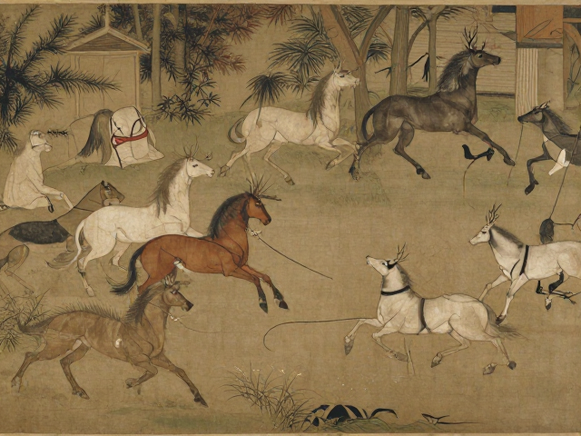 古画修复件揭秘，古代蜡彩与坦培拉渊源，狩猎场景再现