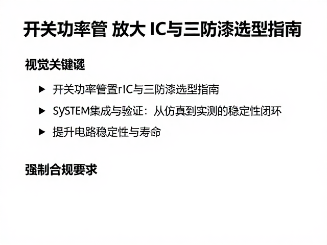 开关功率管、前置放大IC与三防漆选型指南，提升电路稳定性与寿命