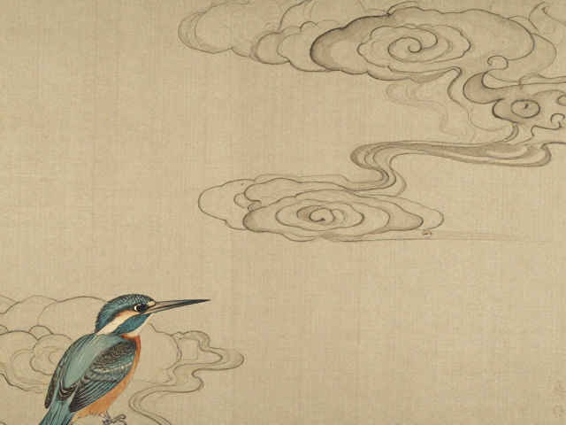 流云纹样与翠鸟羽毛，古画纹样临摹技法详解，传承东方美学意境