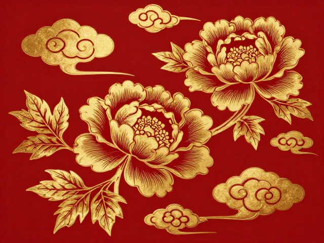 赤金牡丹流云纹样，传承东方美学，尽显奢华气韵与文化底蕴