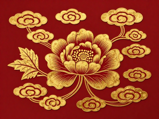 赤金牡丹流云纹样，传承东方美学，尽显奢华气韵与文化底蕴