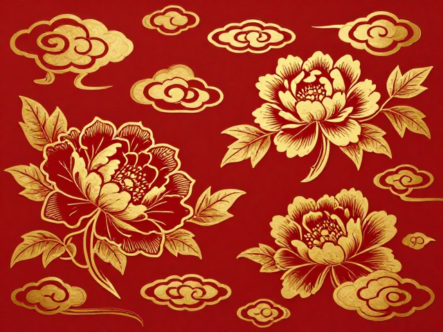 赤金牡丹流云纹样，传承东方美学，尽显奢华气韵与文化底蕴