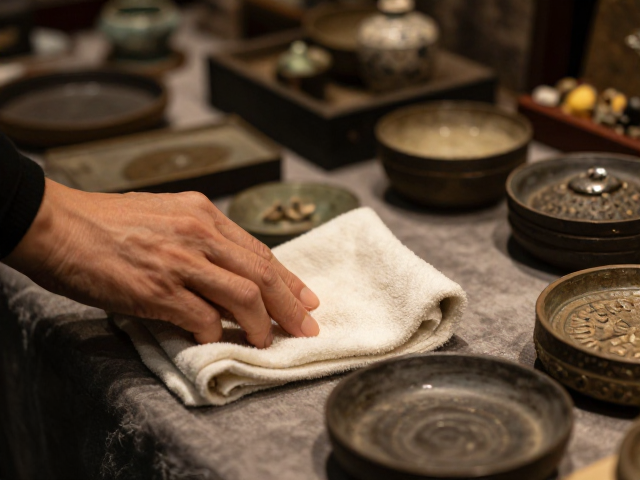 汴京古玩铺,用软布擦拭文物,还原清雅文人意境之美