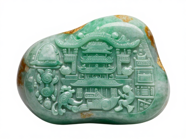 云南翡翠原料繁复錾刻纹理,吉祥寓意浓厚解读