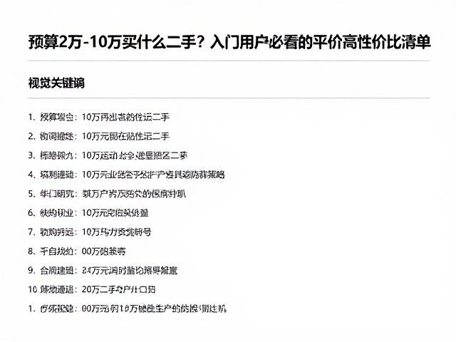预算2万-10万买什么二手?入门用户必看的平价高性价比清单