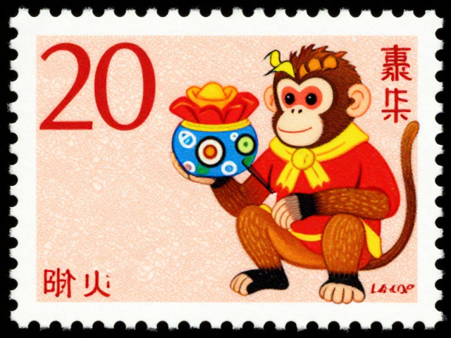 猴年邮票色彩鲜艳喜庆，传承中国生肖文化魅力