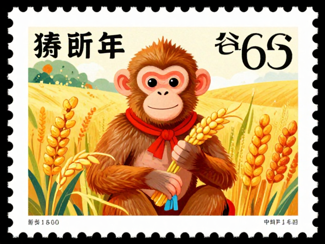 猴年邮票发行,色彩鲜艳喜庆,寓意五谷丰登好运