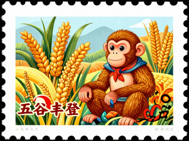 猴年邮票发行，色彩鲜艳喜庆，寓意五谷丰登好运