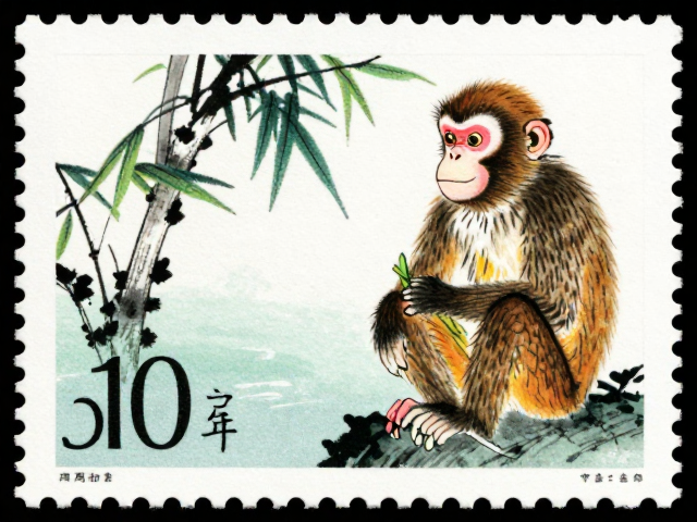 猴年邮票,传统国画风格与荧光油墨的绝配