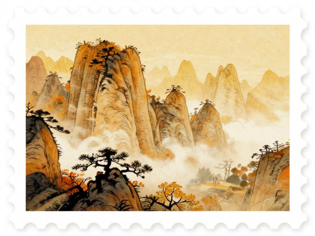 金秋暖调寄名山邮票,留白意境里的东方美学