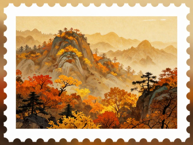 金秋暖调寄名山邮票，留白意境里的东方美学