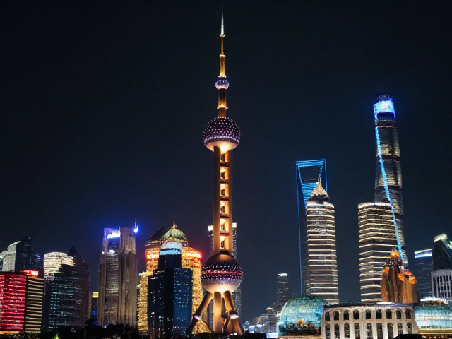 东方明珠下的影写版古代建筑，穿越时空的视觉艺术之旅