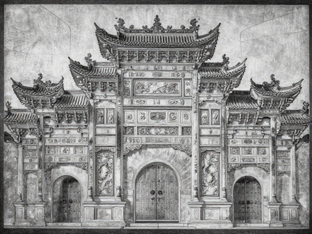 古代建筑影写版，单色雕刻的极致美学与历史韵味解析