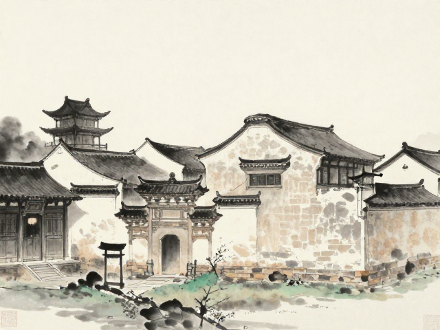 古代建筑水墨意境,套色精准还原千年古韵之美