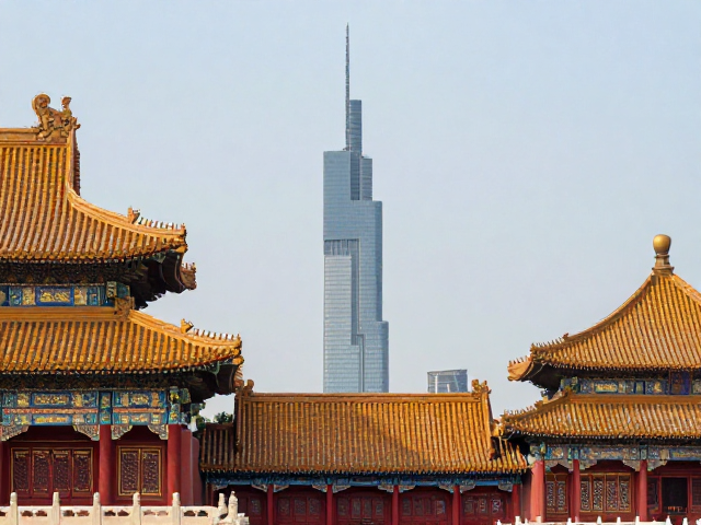 古代建筑与现代地标对比，四方连设计中的时空对话