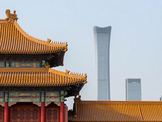 古代建筑与现代地标对比，四方连设计中的时空对话