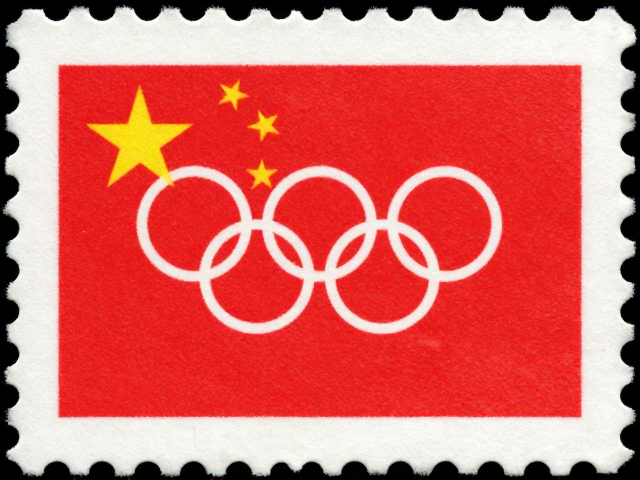 奥运邮票设计，抽象表现手法融合国旗徽章，见证荣耀时刻