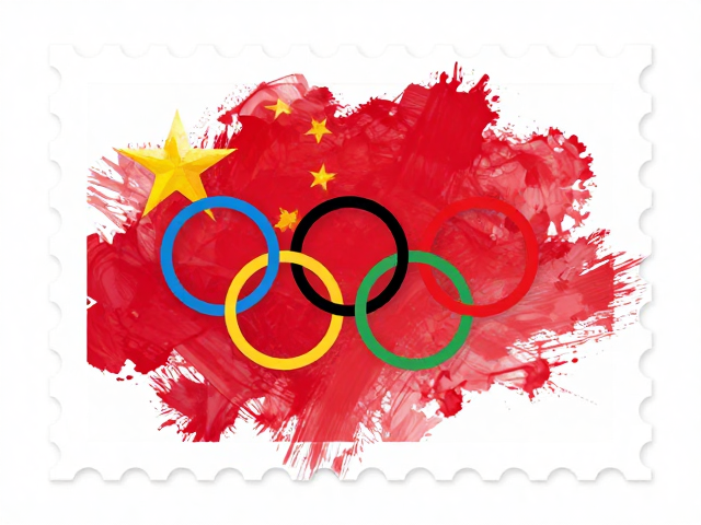 奥运邮票设计，抽象表现手法融合国旗徽章，见证荣耀时刻