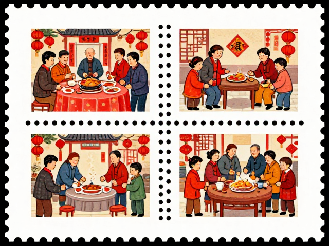 春节邮票里的民俗活动，对称式设计里的年味美学