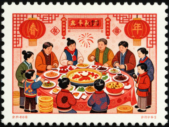 春节邮票里的民俗活动，对称式设计里的年味美学