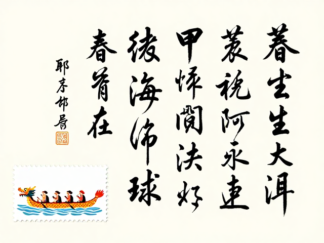 春节邮票上的龙舟竞渡与书法题字,传统文化的艺术表达