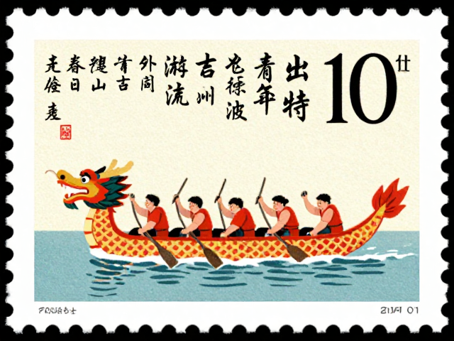 春节邮票上的龙舟竞渡与书法题字，传统文化的艺术表达
