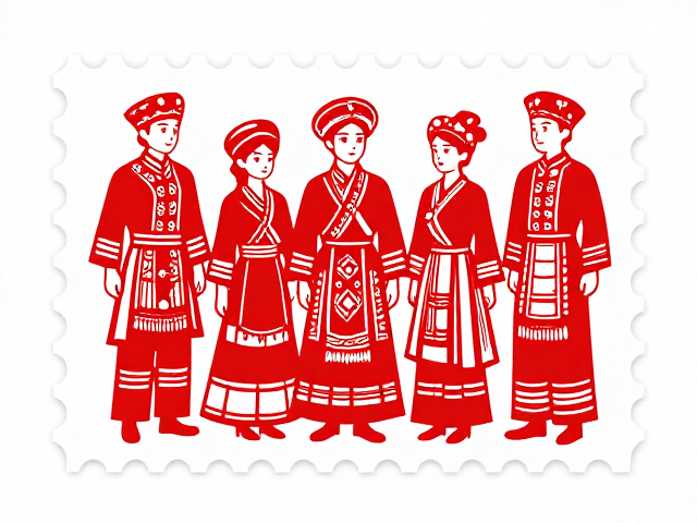 少数民族服饰邮票,剪纸风格定格浓郁民俗风情
