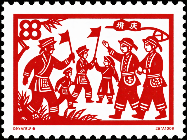 剪纸风少数民族邮票，改革开放民族风采展示