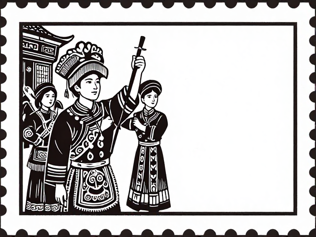 彝族火把节邮票版画线条赏析，少数民族服饰细节之美