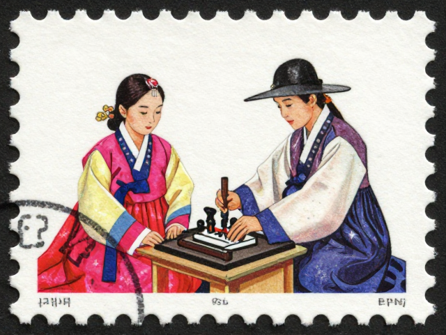 早期发行影写版韩服人物邮票,传统服饰与印刷工艺鉴赏