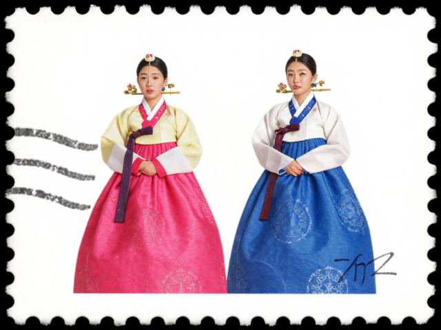早期发行影写版韩服人物邮票,传统服饰与印刷工艺鉴赏