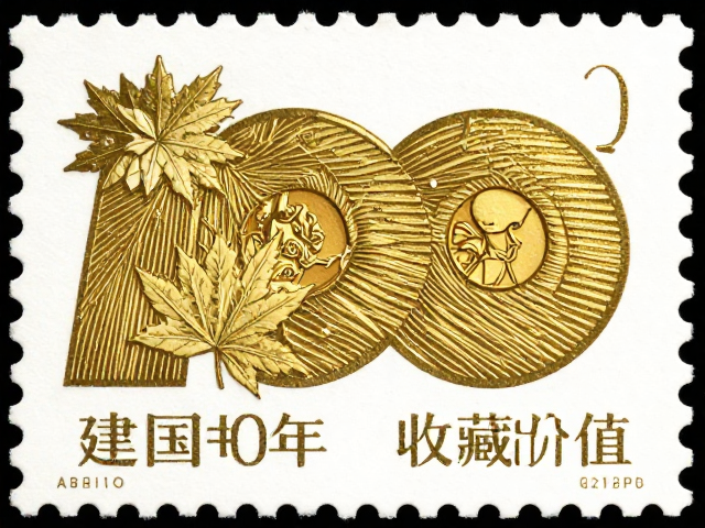 建国百年邮票,枫叶花卉烫金UV工艺赏析与收藏价值