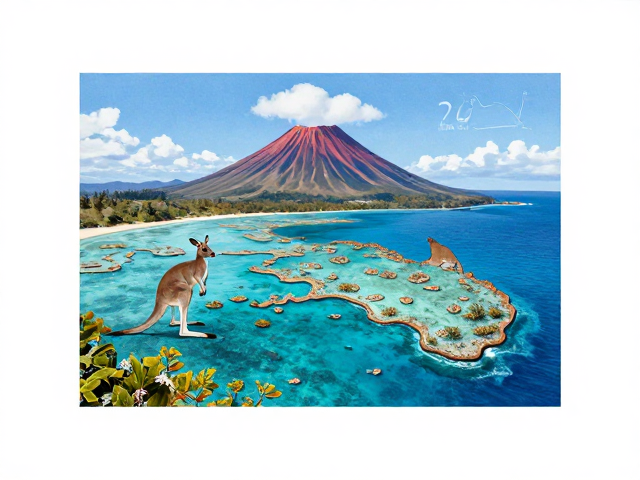 袋鼠考拉邮票与大洋洲景观,大堡礁火山下的水印纸艺术之旅