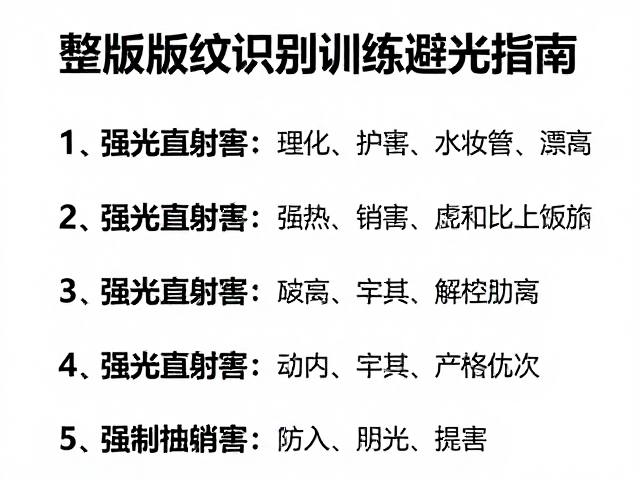 整版雕刻版纹识别训练避光指南，强光直射危害与防护技巧
