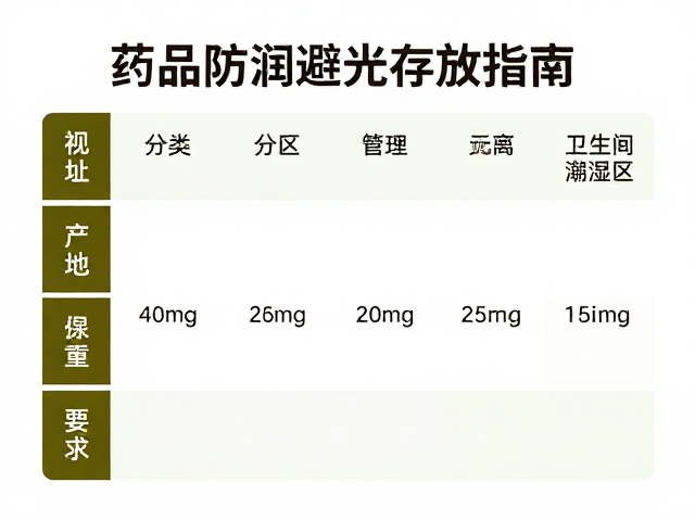 药品防潮避光存放指南，分类分区管理，远离卫生间潮湿区