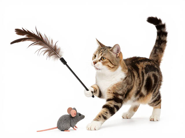 羽毛逗猫棒配老鼠造型,猫咪抓挠攀爬互动的解闷神器