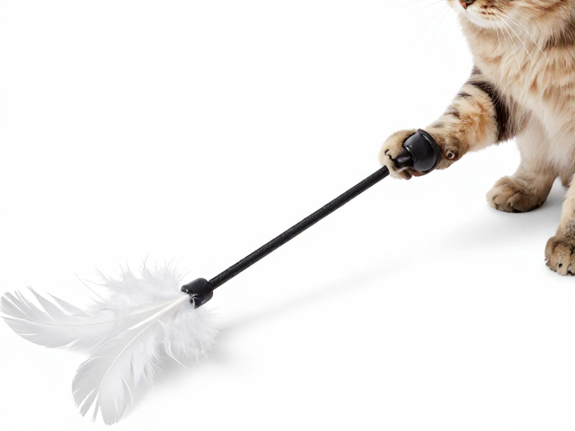 羽毛逗猫棒边缘圆润处理,尺寸适合猫体型,安全耐玩