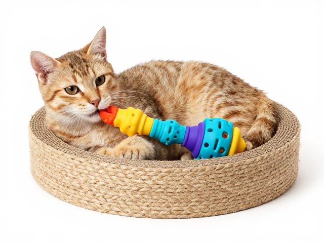 加厚耐咬橡胶玩具与仿生猫抓板窝，剑麻材质护爪更安心