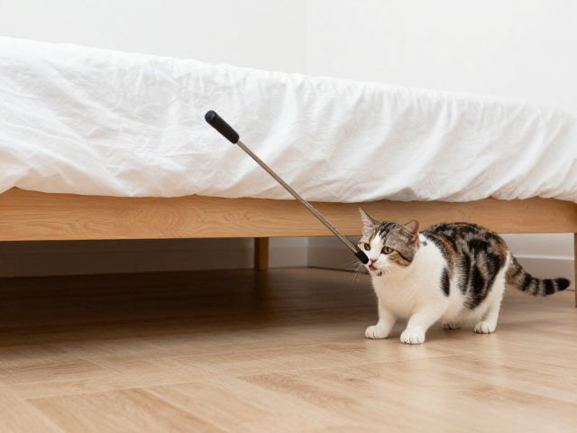 独居养宠必备,卧室床铺下的伸缩杆逗猫棒,互动更有趣