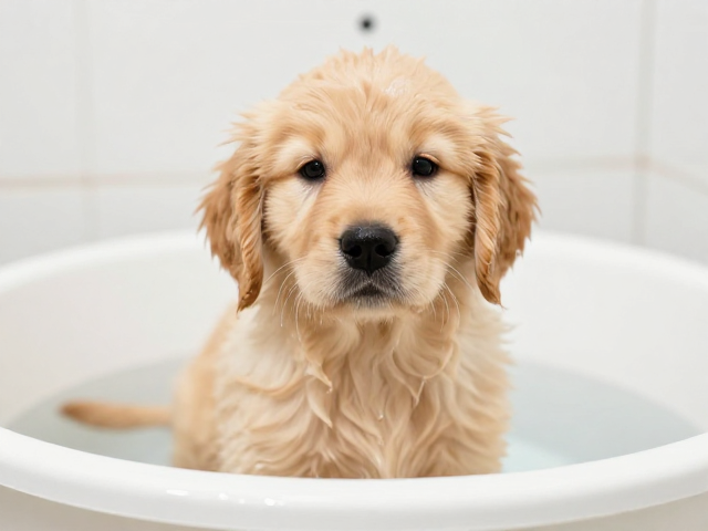 金毛幼犬洗澡水温多少?科学控温,骨骼营养,养出健康金毛