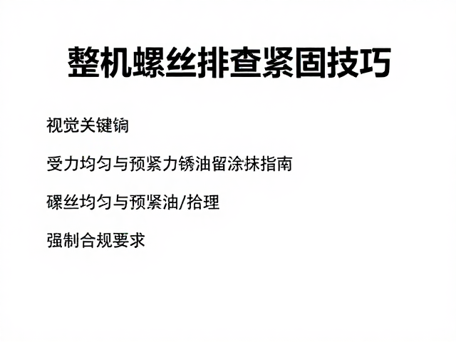 整机螺丝排查紧固技巧,受力均匀与防锈油涂抹指南