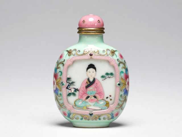 乾隆浓彩内画鼻烟壶,淡粉淡绿下的五彩强烈对比与华丽美学