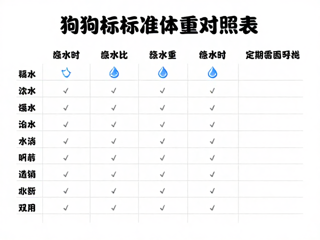 狗狗标准体重对照表,新鲜饮水与定期驱虫指南