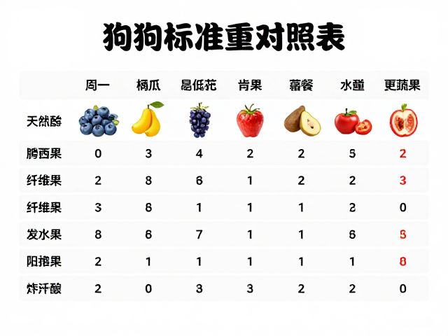 狗狗标准体重对照表，不可喂高糖水果，少量蔬果更健康