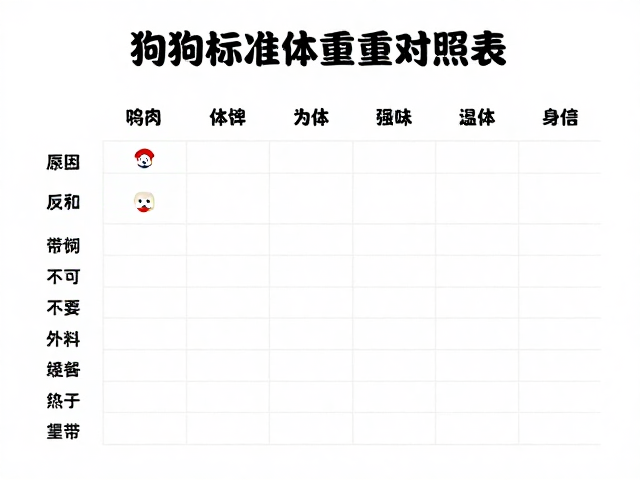狗狗标准体重对照表，不可喂人零食，通风养护指南