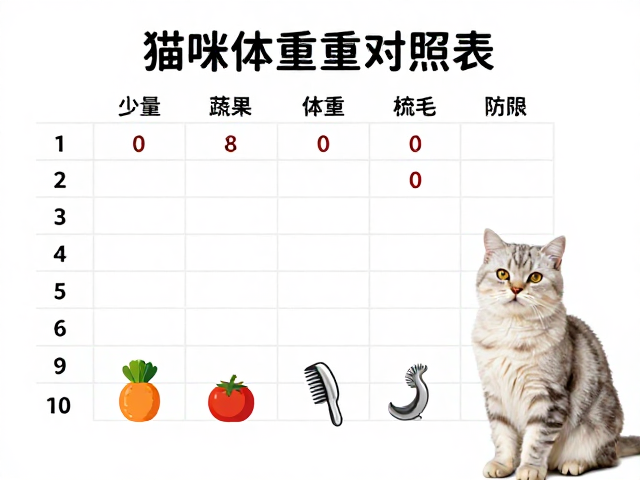 猫咪标准体重对照表,少量蔬果,每日梳毛,打造健康美喵